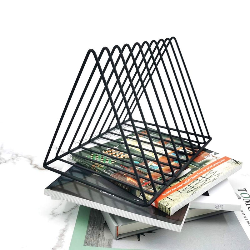 EASEPRES 9 Slot Magazine Rack Book Record Holder, Desktop Iron Storage Rack Bookshelf Multifunction Triangle File Organizer Sorter for Decor Home Office, Black Pack of 2 - Image 3